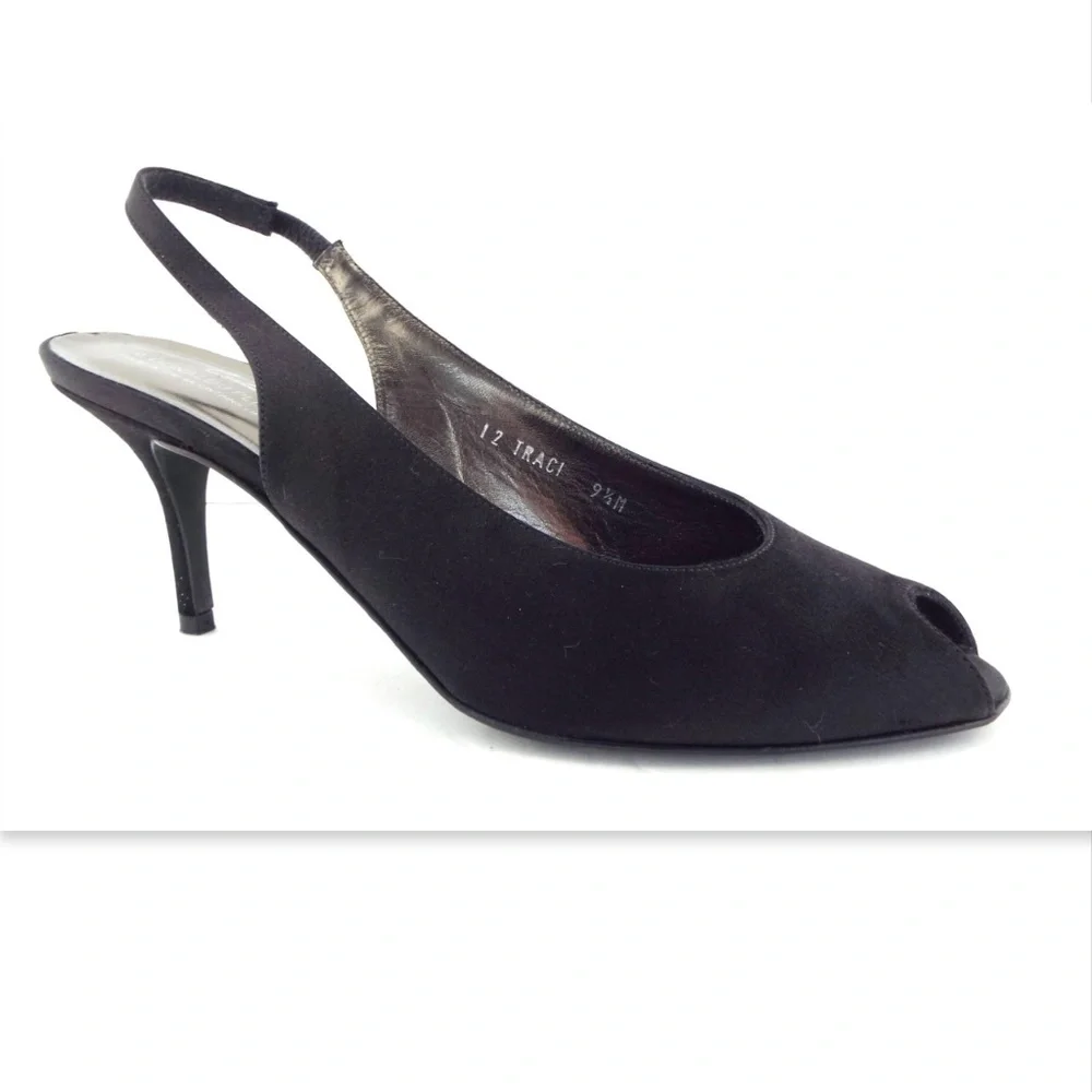DONALD J PLINER Black Micro Fiber Textile Slingback Heel Pump 9.5